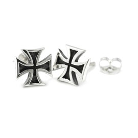 WINDALF Medieval Cross Stud Earrings RAHON Diameter 0.9 cm Templar Cross Iron Knight Cross Earrings Larp 925 Sterling Silver, Sterling Silver, No Gemstone