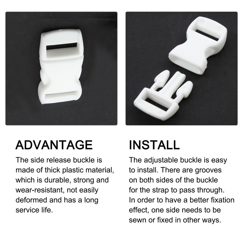 METALLIXITY Side Quick Release Buckle (10mm/0.4") 20Pcs, Plastic Adjustable Buckles