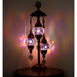 Selenly 19.3" Handcrafted Turkish Mosaic Lamp, 3 x 3.93 Colorful Stained Glass, Moroccan Decor, Vintage Style, Table & Bedside Lights - Mix (Bulb not Included)