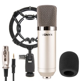VONYX CM400 Studio Mikrofon Gaming Mikrofon PC Gaming Mic Streaming Mikrofon mit Stoßdämpfer Halterung, XLR auf 3,5mm Klinke und Popschutz, Kondensator Mikrofon, Podcast Mikrofon, Silber