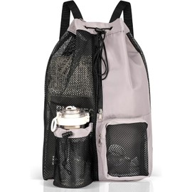 Bolsas de malla para natación,Mochila de malla con cordón para natación,mochila con cordón impermeable, con compartimento húmedo y seco,Mochila con cordón,para natación,gimnasio,viajes (gris)