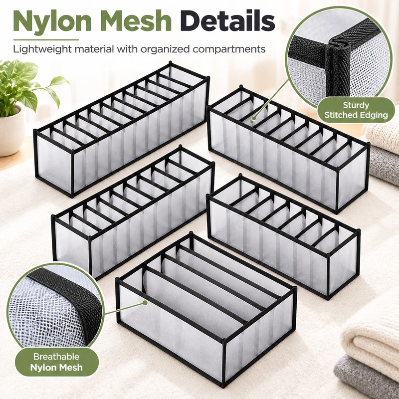 5-Pack Foldable Drawer Organizers for Underwear & Bras – Lightweight
