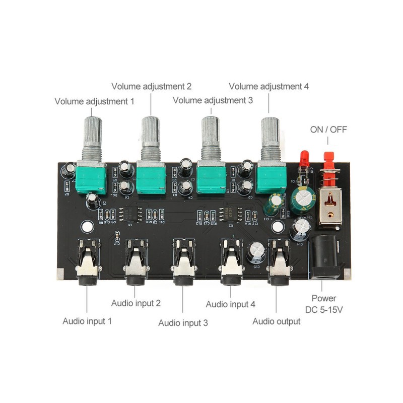 4 Way Stereo Mixer Board 4 In 1 Out Adjustable