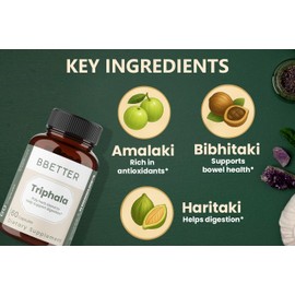 BBETTER Triphala – Ayurvedic Herbal Supplement with Amla, Haritaki & Bibhitaki – Supports Digestion, Healthy Bowel Function & Detox - 180 Capsules