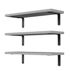 DOLLFIO Floating Shelves, 3 Sets Wall Wooden Shelves for Décor, Mounted Bathroom Shelf Storage, Book Wall, Bedroom, Living Room – Grey, HM02