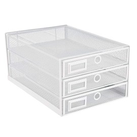 Annova Desk Organizer Wire Mesh 3 Tier Sliding Drawers Paper Sorter/Multifunctional/Premium Solid Construction for Letters, Documents, Mail, Files, Paper, Kids' Art Supplies - White