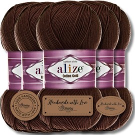 Alize 5 x 100 g Cotton Gold Batik, Turkish Premium Wool, Cotton and Acrylic Hand Knitting Yarn Baby Wool, Knitting Yarn with Accents, Accessory Baby for Crocheting, Knitting (Brown 26)