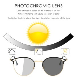 Blue Light Blocking Glasses Photochromic Sunglasses Computer-Gaming Glasses Classic Half Frame Cat-Ear Sunlight Filter Lens Anti-Eye-Fatigue for Men Women|Three Colors Optional Gold