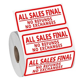 All Sales Final No Refunds No Exchanges Stickers,3x1 Inch Self Adhesive Labels,500 Pcs Per Pack