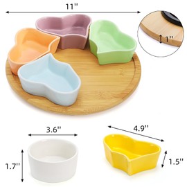 Cididu 11'' Lazy Susan Serving Tray, Ceramic 360° Rotating Serving Tray Platters, Removable Divided Appetizer Relish Dish, Heart Shape Snack Bowl Set for Party Kitchen Fruit Veggies Cheese, 7 Pieces