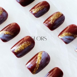 [GLORS] Purely Handmade Short Press On Nails | Hand-made Summer Popular Style Fake False Nails | Salon Quality High-end Luxury Wearable Nail Art in Short Square(S, SS)
