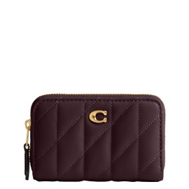 Coach Women's Essential Small Zip Around Card Case in Quilted Pillow Leather, B4/Black Currant