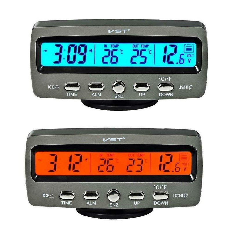 Riloer 4-in-1 LCD Digital Voltmeter Clock Thermometer Monitor with Frost