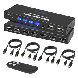 KVM Switch HDMI 4K@60Hz for 4 Computers 1 Monitor, KVM Switches 4 Port PC Share Monitor USB 2.0 Keyboard Mouse, Remote Control and 4 KVM Cables and Desktop Controller Included