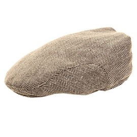 NEW MENS TWEED HERRINGBONE FLAT CAP 2 COLOURS 5 SIZES (56cm, Brown Herringbone)