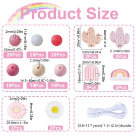 SUNNYCLUE 1 Box 100+PCS 14mm Pink Silicone Beads with String Flower Focal Beads Rubber Round Luminous Cute Daisy Plant Soft Loose Chunky Spacer Beads for Keychain Pen Making Kit Beading Bracelets DIY