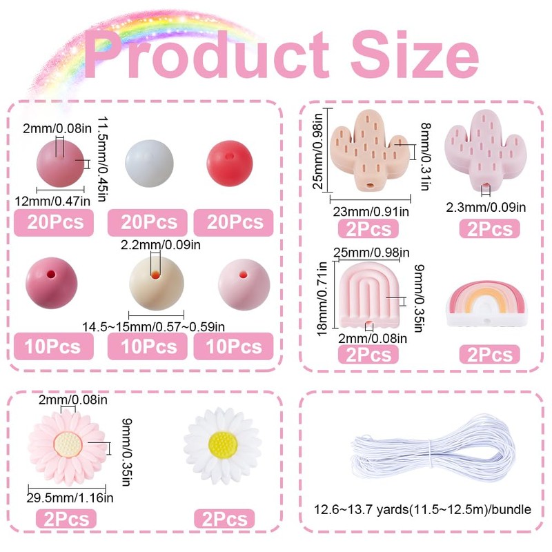 SUNNYCLUE 1 Box 100+PCS 14mm Pink Silicone Beads with String