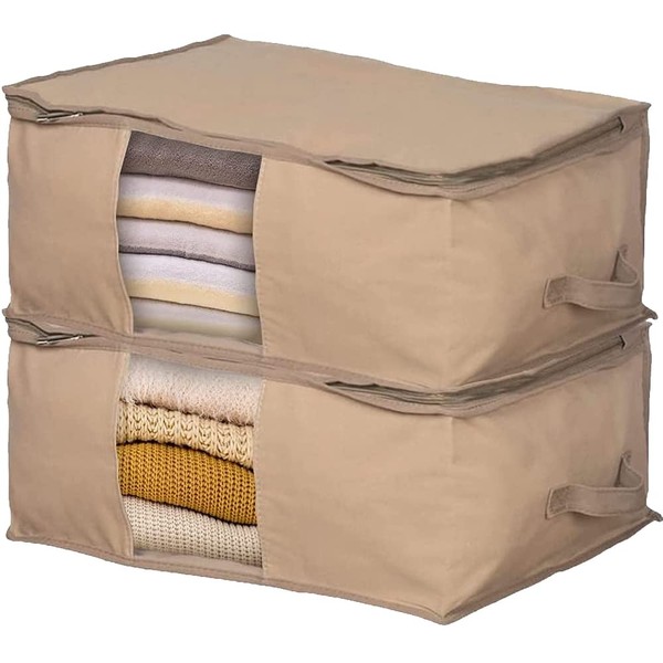 Clothes Storage Bag Organizer with Cedar Insert to Protect from Moth, Moist, Dirt, Dust etc. - Set of 2 Bags for Clothes, Sweaters, Beddings, Blanket, Blouses and More –Underbed Storage Moth Bag