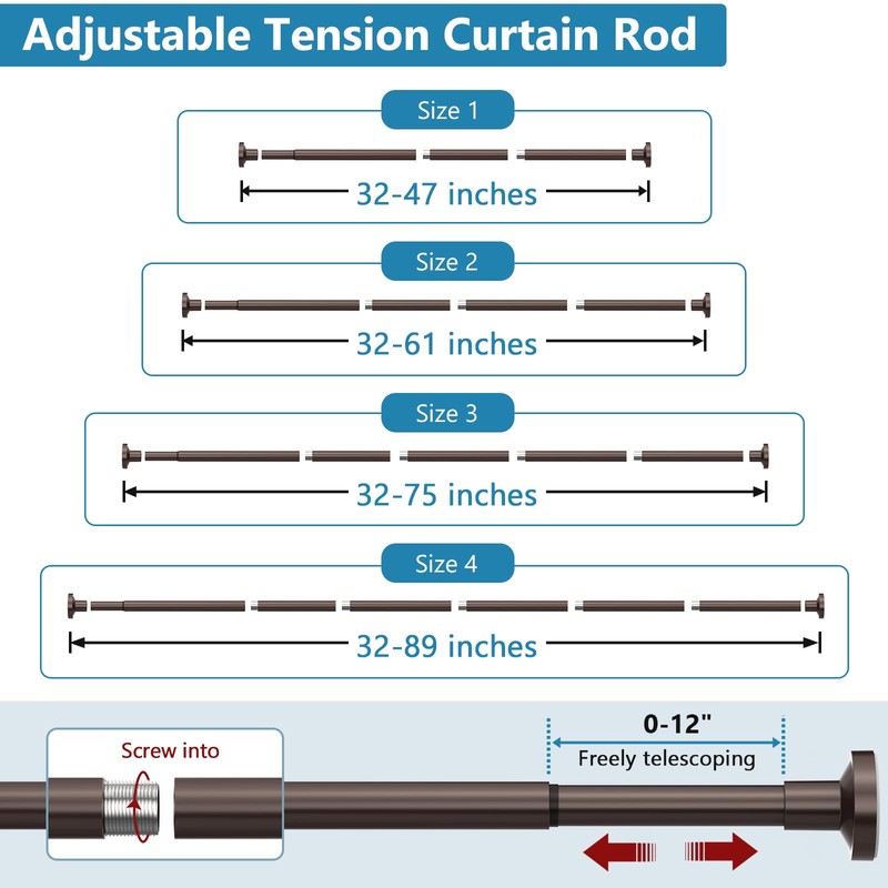 Bonpally Shower Curtain Rod 32-89 Inches Adjustable, Non-Slip Spring Tension