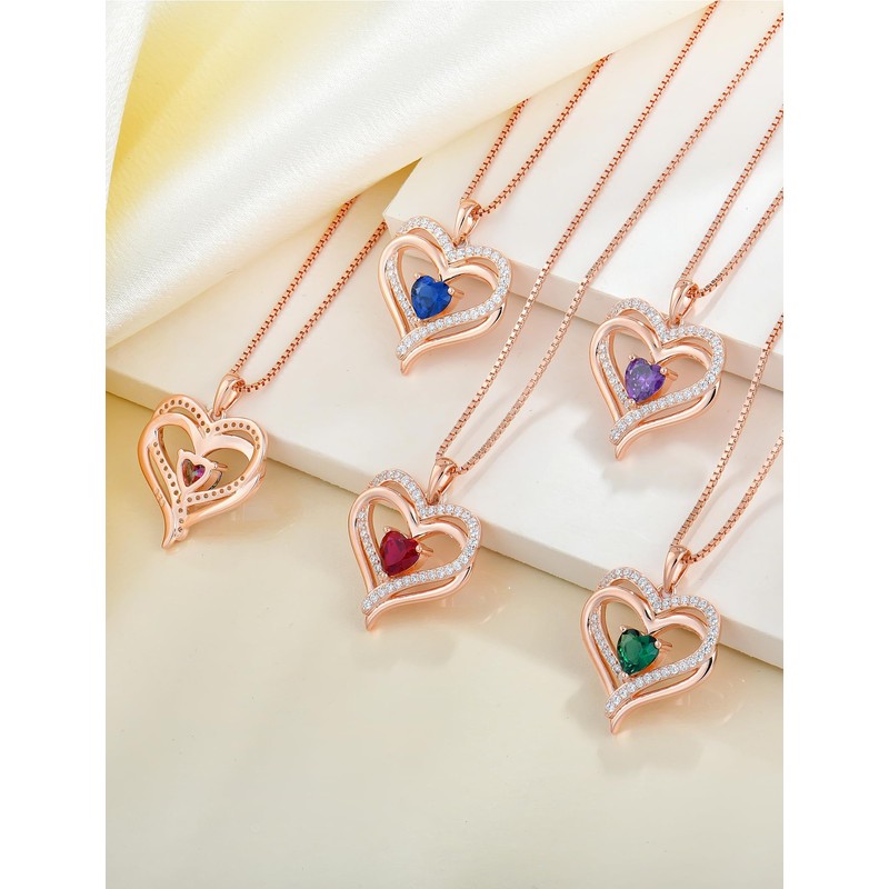 YL 925 Sterling Silver Heart Necklace for Women Double Love