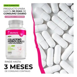 BioHerb | Colágeno Hidrolizado + Ácido Hialurónico de Alta Concentración y Absorción Óptima con 180 Cápsulas (Suministro 90 Días) – Fórmula Premium pa