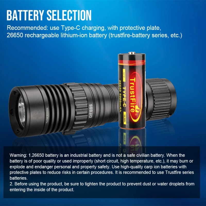 Trustfire DF006 Dive Light 2300LM/100M/3 Mode with Scuba Flashlight Holder