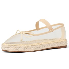Goiphrri Mesh Mary Jane Flats for Women Platform Espadrilles Bow Knot Mary Janes Straw Mesh Ballet Flats for Women Flatform Dress Pumps