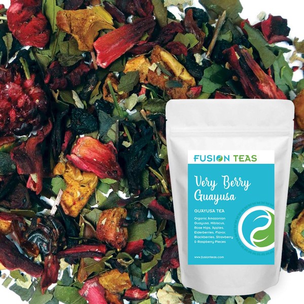 Very Berry Guayusa with Elderberry, Blackberry, Strawberry, Raspberry & Hibiscus Tea - Gourmet Loose Leaf Energy Drink and Coffee Substitute - 1 Pound (16 Oz.) Pouch