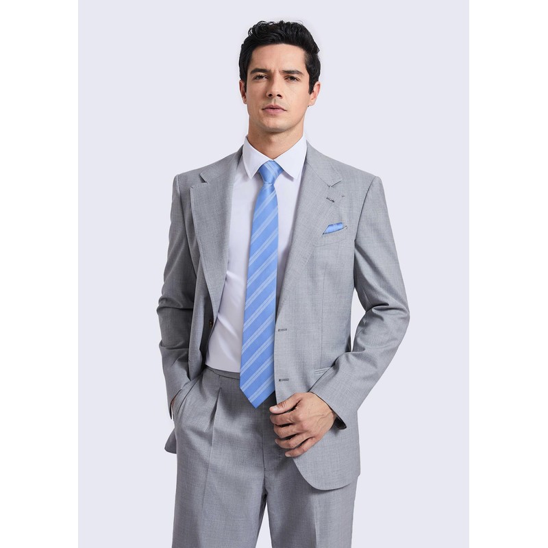 HISDERN Mens Sky Blue Plaid Tie and Pocket Square Set