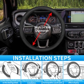 GLOSKIN Leather Steering Wheel Cover, Car Steering Wheel Cover, 37-38 cm Steering Wheel Cover, Non-Slip Protection, General, Black