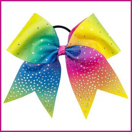 Rainbow Cheer Hair Bow - Rhinestones and Rainbows Ombre Cheer Bow