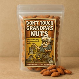 Don't Touch Grandpa's Nuts - Roasted Salted Almonds Gag Gift, Funny Father's Day or Birthday Snack for Men, Edible Stocking Stuffers for Dad, Made in USA