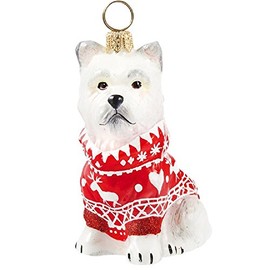 Joy To The World West Highland Terrier Westie in Nordic Sweater Polish Glass Christmas Ornament