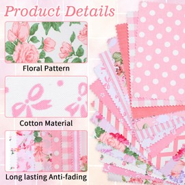 42Pcs Pink Charm Packs for Quilting, 100% Cotton Fabric Squares 5 x 5Inch Pre-Cut Quilted Fabric Floral Patchwork for Sewing DIY Craft