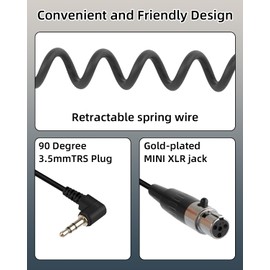 YANBORONSN 90 Degree Gold Plated 3.5mm to Mini XLR 3Pin Female Coiled Cable, 1/8" Jack TRS Stereo Male to XLR 4Pin Audio Cable for Microphones, Mobile Phones, MP3 Players, Tablets (4 Pin)