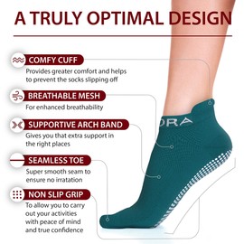 Rymora Non Slip Grip Socks - Pilates Yoga Socks for Women Anti Slip Sock - Pilates Grip Socks Gym Sock Grippy Ankle Sock