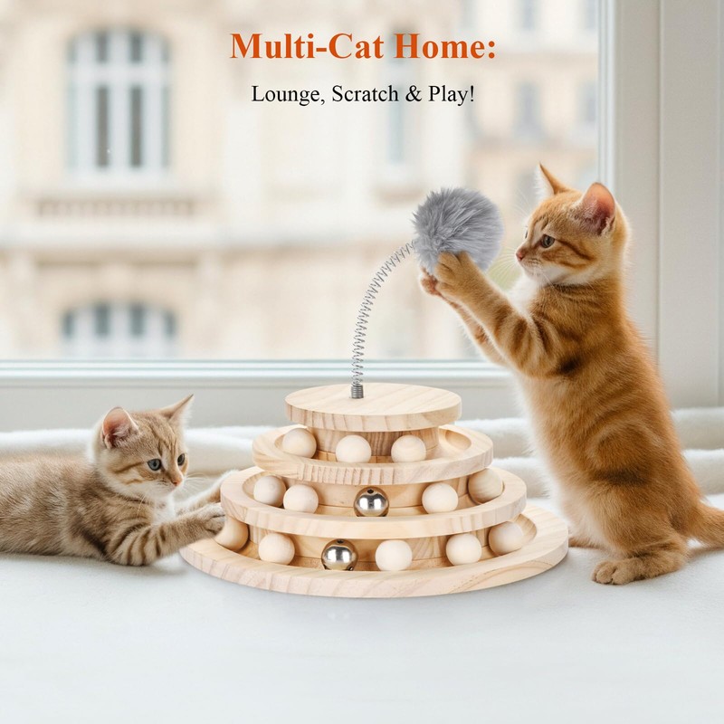 3BAO Large 2-in-1 Wooden cat Toy Tower with Spring cat
