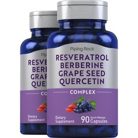 Piping Rock Resveratrol Berberine Grape Seed Quercetin Extract, 90 Quick Release Capsules, 2 Bottles