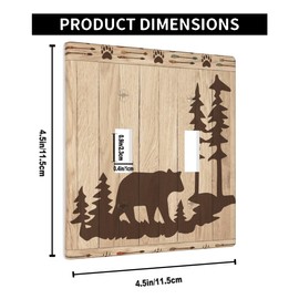 Pznen Wild Bear 2 Gang Wall Plate Bear and Cabin Wooden Rustic Double Toggle Light Switch Cover Electrical Switchplate Decorative Faceplate Standard Size Home Decor