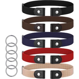 Buckle Free Adjustable Women Belt No Buckle Elastic Stretch Belt,5Pcs No Buckle No Show Belts,No Buckle Stretch Belt,Stretch Invisible Belt Buckleless Belt,No Buckle Stretch Belt with Round Rings