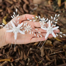 Brishow Bride Wedding Hair Pins Silver Pearl Hair Pin Starfish Hair Clips Bridal Hair Jewelry Accessories for Women and Girls (2 PCS) (Starfish hair pins)