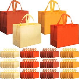 Talltalk 120 Pcs Fall Gift Bags Bulk Thanksgiving Reusable Colorful Non Woven Tote Bags with Handle for Shopping Grocery Party Boutiques Retail