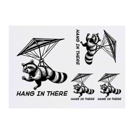 4 x 'Hang Gliding Raccoon' Temporary Tattoos - Water Resistant, Skin-Safe, Non-Toxic Transfers, Mixed Sizes (TO00076138)