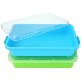 AtMini AtMini Sensory Bin Sand Tray with Lid for Toddlers 2 Pcs 15in Portable Sandbox Toy Large Plastic Tray for Kids 3 4 5 6 Fill with Sand, Water, Beads, and More (Green+Blue)