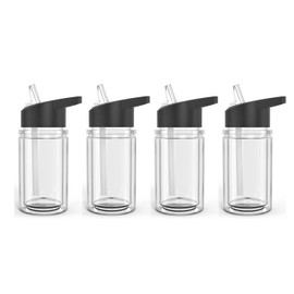 CALIFORNIA STRAWS Set of 4 Double Wall Kids Sport Water Bottle 10 Oz, Shatter-resistant (Clear)