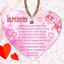 Pixie's Gifts 10 Reasons Why I Love You Wooden Heart Plaque - Sentimental Valentine's Day and Anniversary for Him or Her - Handcrafted with Love Message - Rustic Home Decor