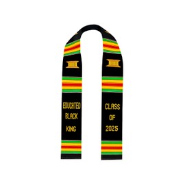 Ovaltag Kente Graduation Stole Educated Black King Class of 2025, Handwoven Kente Cloth Graduation Sash. (2025-EBK-KENTE)