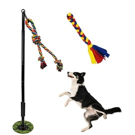 XHIKOWAT Tether Tug Outdoor Dog Toy, Interactive Exercise Game in Yard Park Tug of War with Chew Rope Toy for Small Medium Dogs, Adjustable Dog Stake Toy to Pull Chase and Solo Play