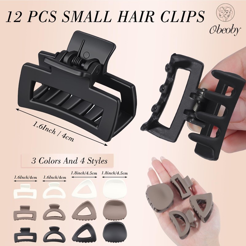 obeoby 12Pcs 1.6-In Small Hair Claw Clips for Women Girl
