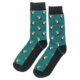 SockFly Stripe Toucan Dress Socks Funny Novelty Crazy Fun Design Men Size 8-12 Cotton Casual Crew Colorful Funky Fancy Socks Gift for Men